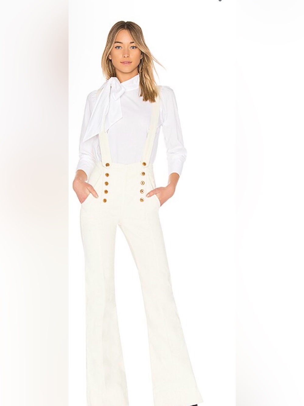 Ulla Johnson Ashton Jumpsuit Beige Cream Overall‎ Women 2 Wide Leg Flare Button